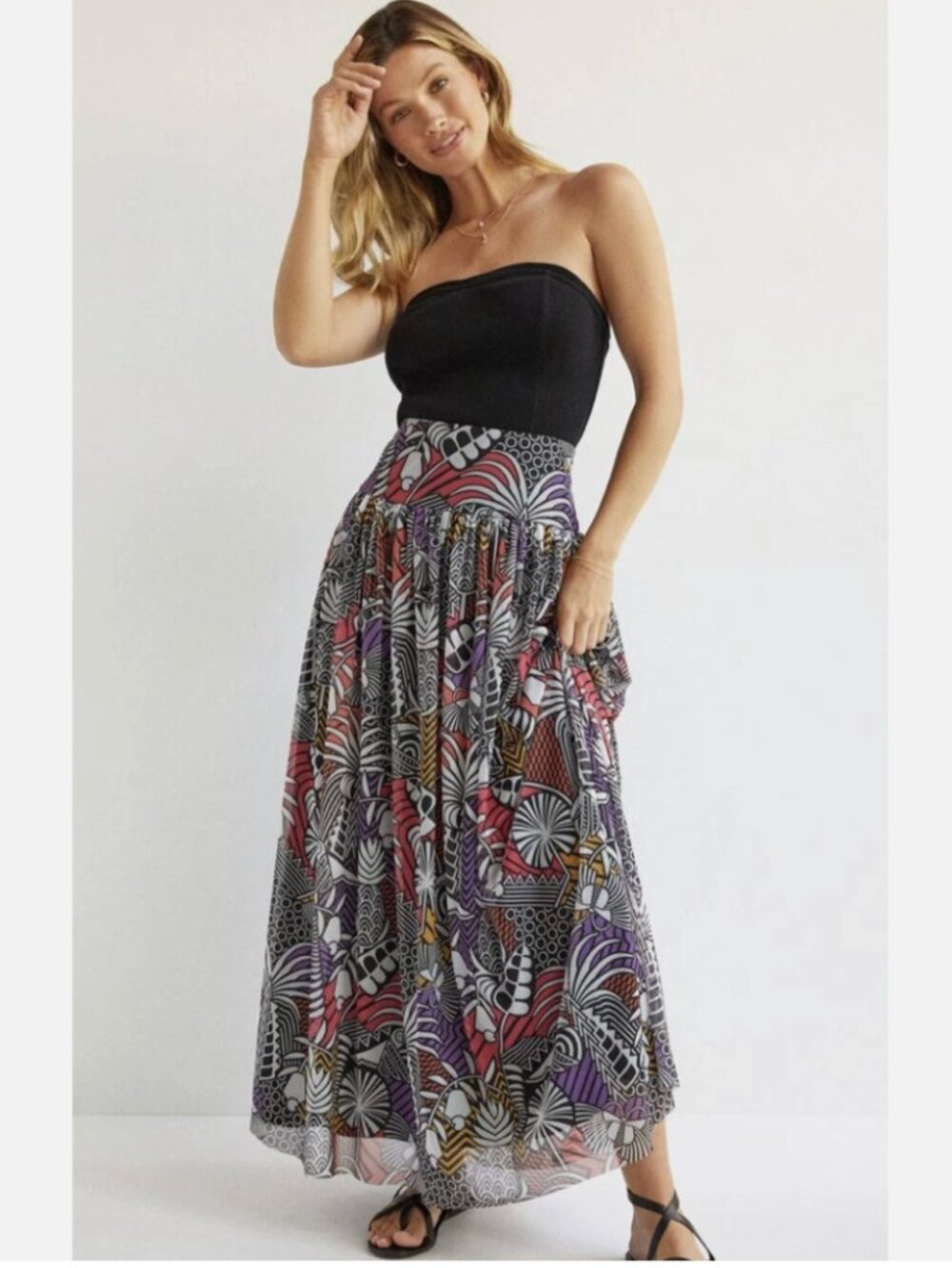 Anthropologie Farm Rio Maxi Skirt Nouveau Color Size M NWT - Picture 2 of 12